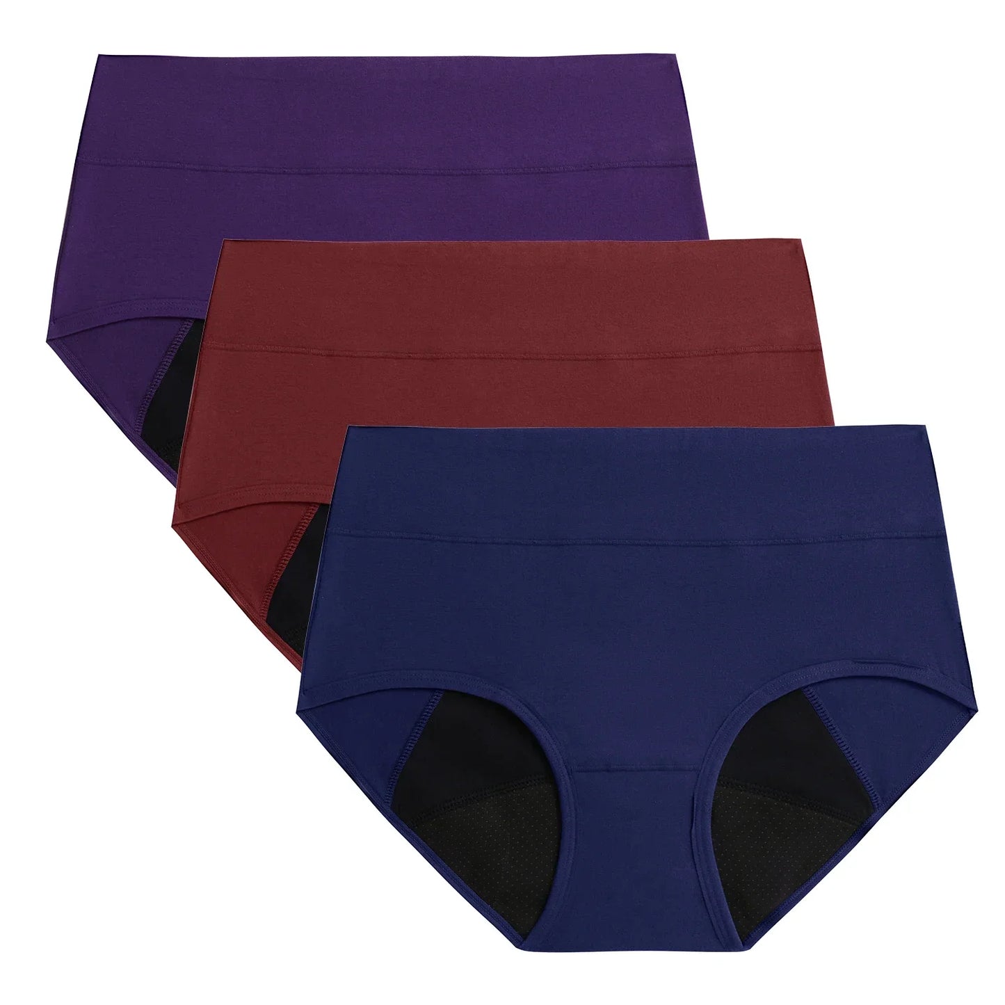 POKARLA 3PCS Women Menstrual Period Panties High Absorbency Leak Proof High Waisted Underwear Heavy Flow Incontinence Briefs Set