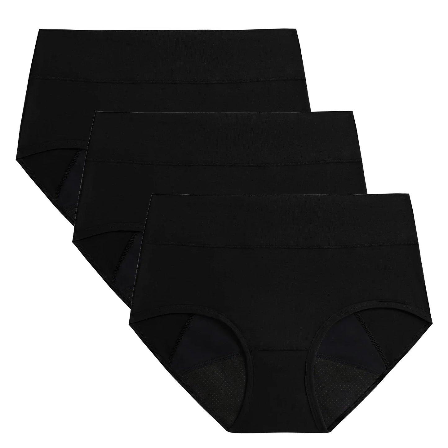 POKARLA 3PCS Women Menstrual Period Panties High Absorbency Leak Proof High Waisted Underwear Heavy Flow Incontinence Briefs Set