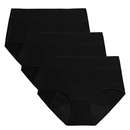 POKARLA 3PCS Women Menstrual Period Panties High Absorbency Leak Proof High Waisted Underwear Heavy Flow Incontinence Briefs Set